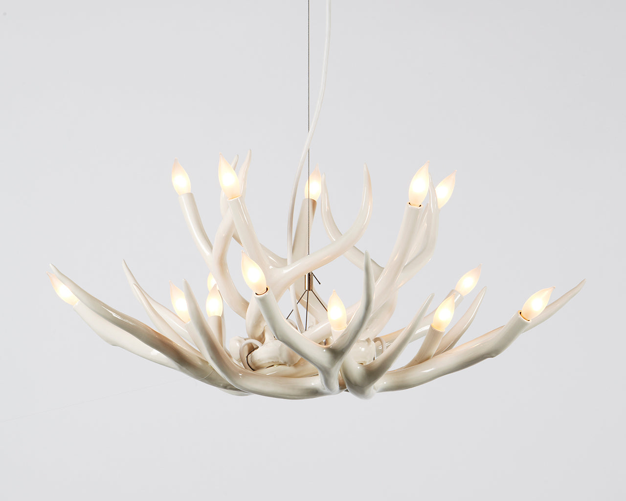 Superordinate Antler Chandelier, ten-antler white ceramic fixture